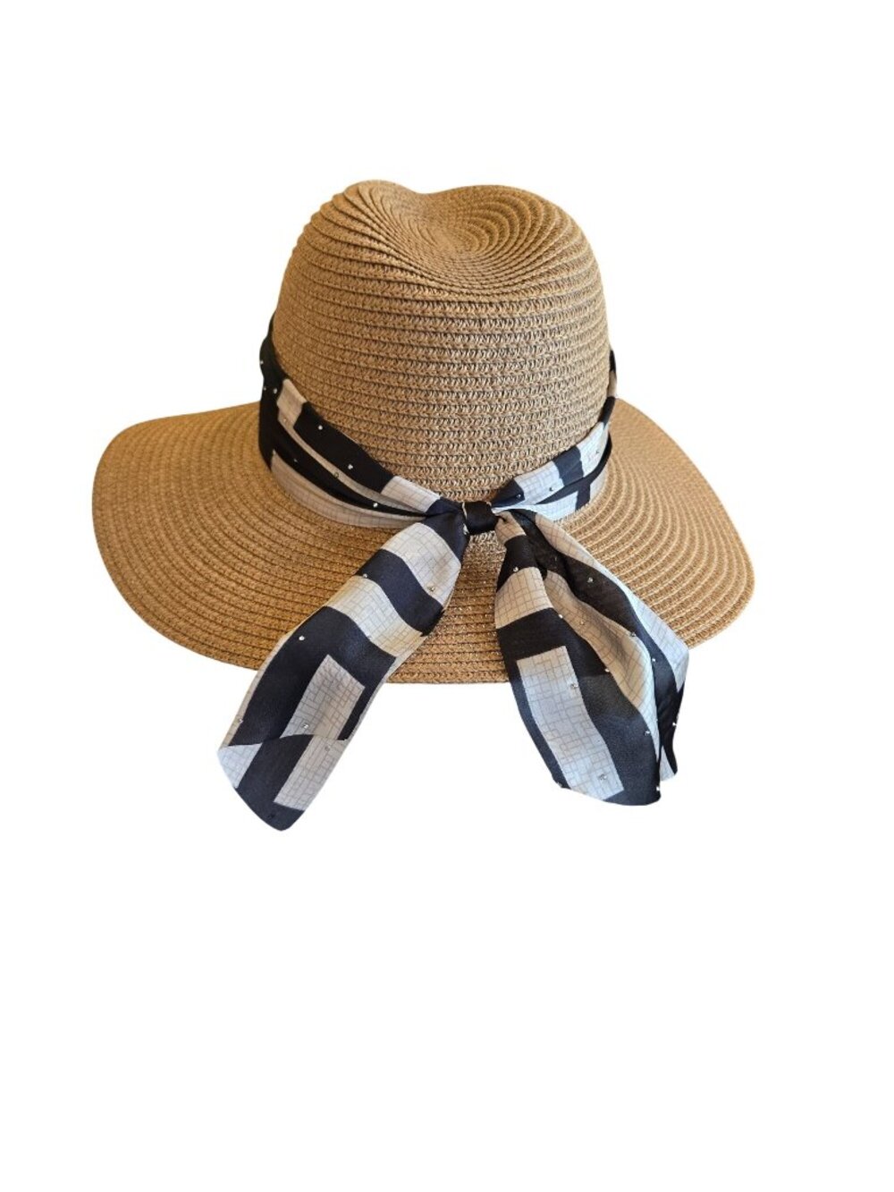 Adrienne Vittadini Straw Beach Sun Hat Embellished Ribbon NWOT